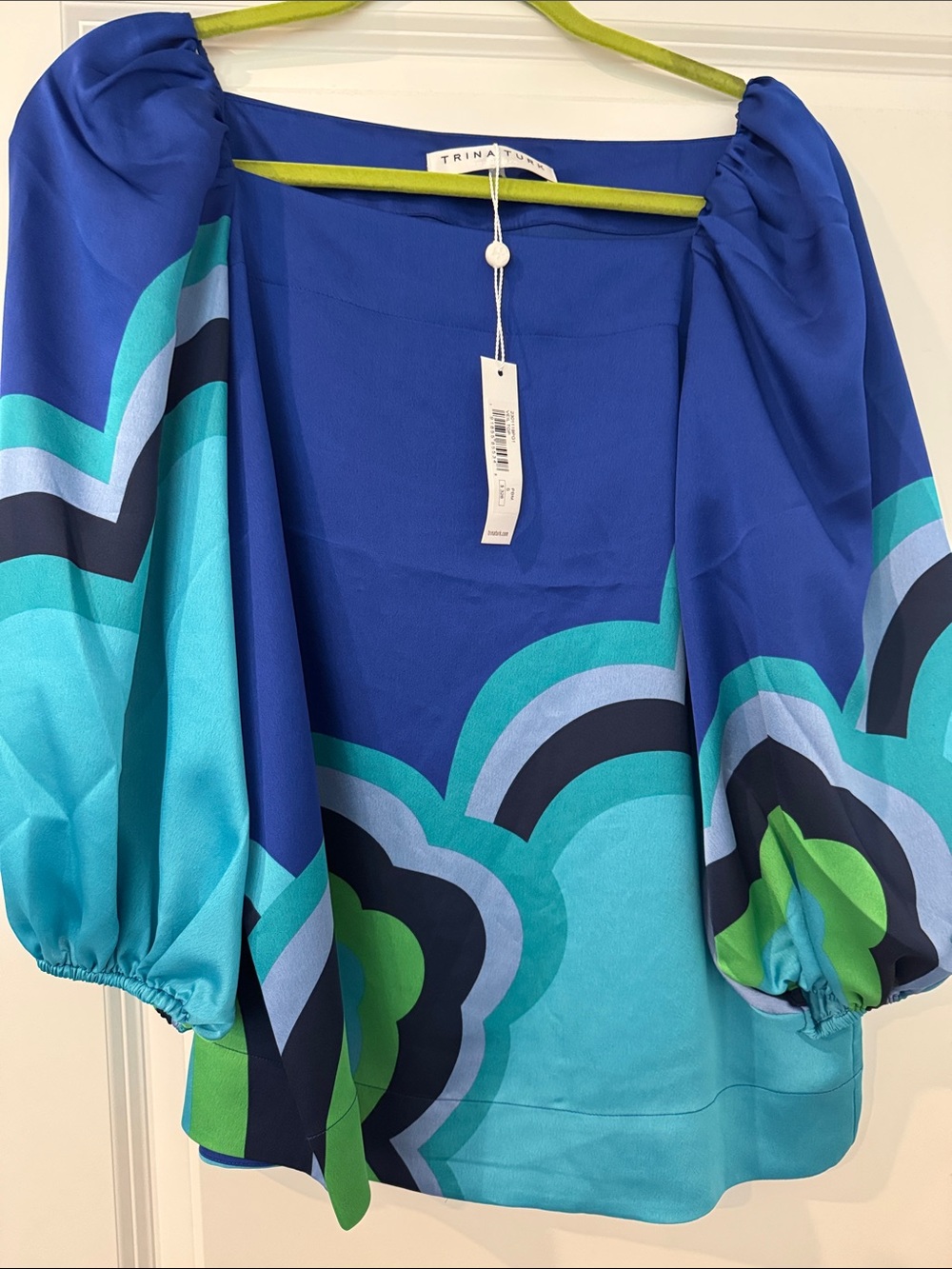 Trina Turk Electric Blue & Teal Floral Puff-Sleeve Top